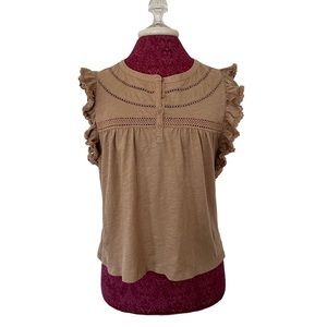 Women's Loft Blouse Beige Sz M Sleeveless Ruffle